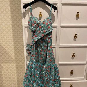 Floral Tiered Maxi Dress in Aqua with Pink Roses